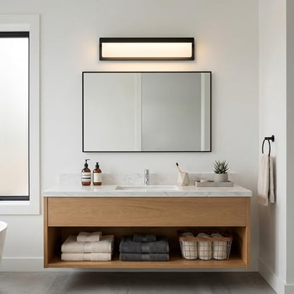 URSOLA LED Bathroom Vanity Light Fixture Over Mirror 16.5 inch Modern Rectangle Black Matte Metal Lighting Bar 4000K Daylight Wall Sconce (Black) - color: Black, size: 16inch