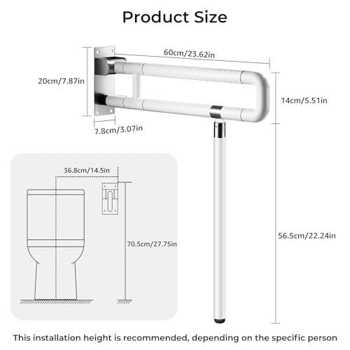 Modunful Upgraded Handicap Grab Bar for Bathroom, Flip Up Toilet Hand Rail for Elderly, Disabled, Pregnant, 23.6 Inch, White, Textured Finish, Stainless Steel - color: S-2910.White