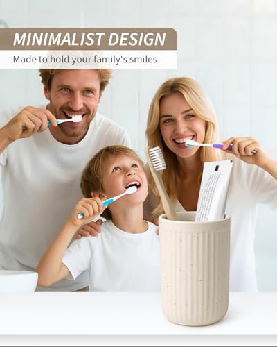 BosilunLife Ceramic Toothbrush Holder - 12oz Bathroom Toothbrush Holder Tooth Brush Holders Tumbler Cups Reusable Toothbrush Mouthwash Cup Small Toothbrush and Toothpaste Holder, Striped Apricot - color: Apricot-vsc, size: striped-cylinder