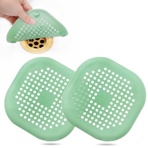 Bovinde Hair Drain Catcher,Square Cover for Shower 2 Pack (Green) | Drainer Cover Silicone Hair Stopper with Suction Cups,Protector Accessories,Easy to Install Suit for Bathroom,Bathtub,Sink - color: Green