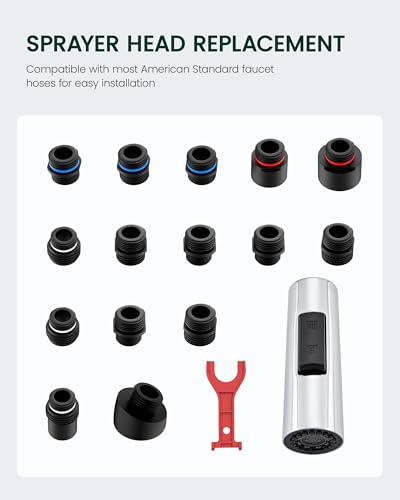Metal Kitchen Faucet Head Replacement | 2-Mode Pull Down Kitchen Faucet Spray Head, with 15 Adapters, High Pressure Sink Sprayer Nozzle Stainless Steel, Chrome - color: Chrome