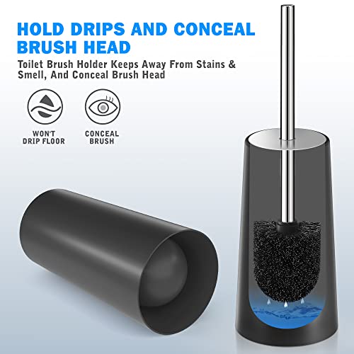 Toilet Brush and Holder, Toilet Brush with 304 Stainless Steel Long Handle, Toilet Bowl Brush for Bathroom Toilet-Ergonomic, Elegant,Durable（Black） - color: Black