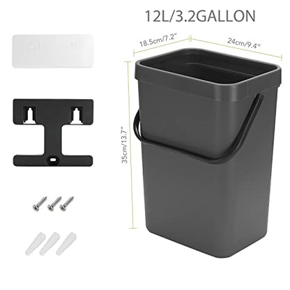 stonespace Under Sink Trash Can，Kitchen Compost Bin, 3.2 Gallon/12L, Black | Hanging Garbage Can for Kitchen/Bathroom/Cupboard,Wall Mounted, Plastic Food Waste Bin, RV Trash Can - color: Black, size: 12L/3.2GAL
