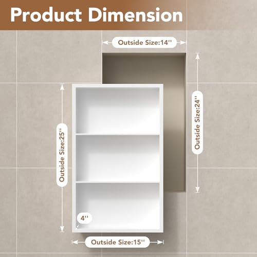 14x24 Recessed Medicine Cabinet, Bathroom Wall Cabinet, 304 Stainless Steel Recessed Wall Niche with 3-Tiers Shelves, Matte White - color: Matte White, size: 14'' x 24''