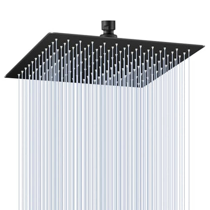 12 inch Matte Black Rain Shower Head - All Metal 304 Stainless Steel, Full Body Rainfall Shower with 144 Silicone Nozzles - Square Showerheads Ceiling or Wall Mount Modern Bathroom - color: B-Matte Black, size: 12 Inch Square