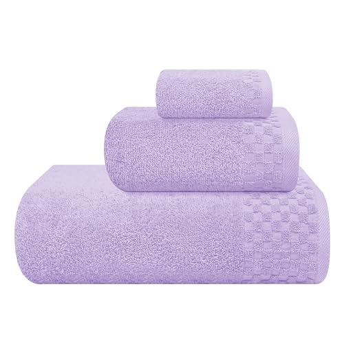 MyOwn Ultra Soft 3 Pack Cotton Towel Set, Contains a Bath Towels 28x55 inch, a Hand Towels 16x24 inch & a Wash Coths 12x12 inch, Ideal Everyday use, Compact & Lightweight - Purple - color: Purple, size: 3 Pack Set