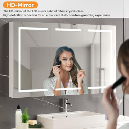 VINGLI 60 x 36 Inch Extra Large Lighted Bathroom Medicine Cabinet with Mirror, Large 3-Door Wall Mounted Bathroom Medicine Cabinet with Lights, Dimmable Mirror with Storage, Built-in Outlet & USB - size: 5.9"D x 60"W x 36"H