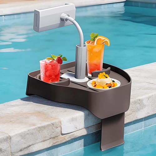 Takywep Adjustable Hot Tub Tray with Phone Holder, 10.6" Plastic Bathtub Drink Caddy with Cup Holders, Spa Table Hot Tub Accessories for Pool Outdoor Patio Relaxation - Cinnamon