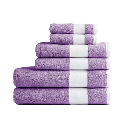 Lacoste Sport Stripe 6-Piece Luxury Cotton Towel Set – Made with 100% Soft Supima Cotton, Absorbent & Quick-Drying, Includes 2 Bath Towels, 2 Hand Towels, 2 Washcloths, Heather - color: Heather