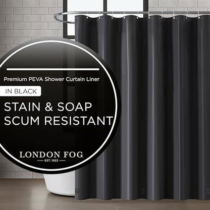 LONDON FOG 8G PEVA Shower Liner with Metal Grommets 1-Piece Standard Shower Curtain in Black, 70 x 72, PEVA, Adult, All Season, Oeko-TEX Certified - color: Black