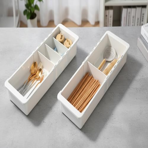 Deep Drawer Organizer, Expandable Storage Trays with Adjustable Dividers, 18.11” White Plastic Storage Tray for Office Supplies, Kitchen,Bathroom,Junk & Tool Drawers, Makeup - 2 Pack
