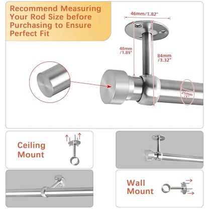 Alise Curtain Rod Holder Bracket 1''Dia,Closet Rod Holders Wall Mount,4 Pcs | Ceiling Mounted Curtain Rod Flange Brackets,Ceiling Curtain Rods Brackets,for Bathroom Curtain,Stainless Steel,Brushed - color: Brushed Nickel, size: 25mm/1-Inch Dia.