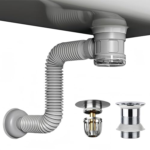 Bathroom Sink Drain Kit with Flexible Expandable Pipe: Odor-Free & Backflow-Preventing, Space-Saving Design without a P-trap, For 1-1/4'' & 1-1/2'' Drain Hole (Chrome, Without Overflow) - color: Chrome, size: Without Overflow