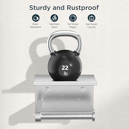 FORIOUS Toilet Paper Holder with Shelf, Adhesive or Screw, Commercial | Brushed Nickel | Wall Mount Bathroom Tissue Holder | SUS304 Stainless Steel Rustproof | Bathroom Tissue Roll Holder - color: Stainless Steel