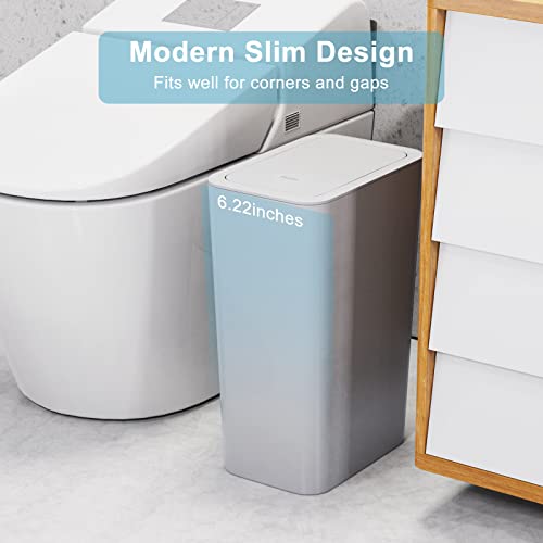3 Pack 10 Liter / 2.6 Gallon Bathroom Trash Can, Small Trash Can with Lid, Garbage Can Waste Basket for Bathroom, Kitchen, Bedroom, Powder Room, Craft Room, Office, College (Gray) - color: Gray, size: 3 X 2.6 Gal