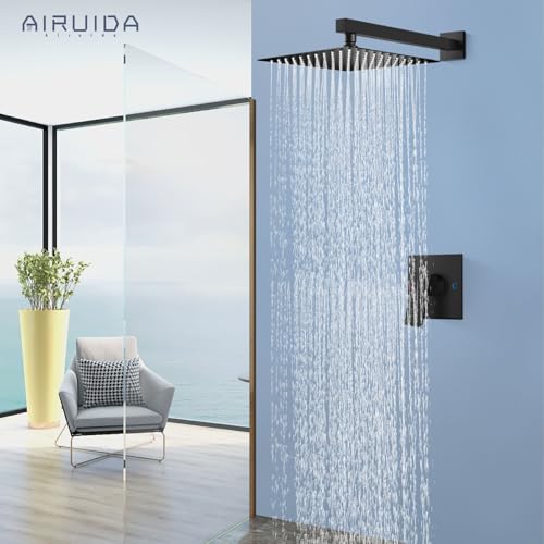 Airuida Shower Faucet Set,12 Inch Shower Valve Kit,Matte Black | Male Threads,Rough-in Valve Shower Trim Kit,Single Handle Control Shower Set - color: Matte Black, size: 12 Inch