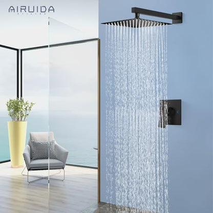 Airuida Shower Faucet Set,12 Inch Shower Valve Kit,Matte Black | Male Threads,Rough-in Valve Shower Trim Kit,Single Handle Control Shower Set - color: Matte Black, size: 12 Inch