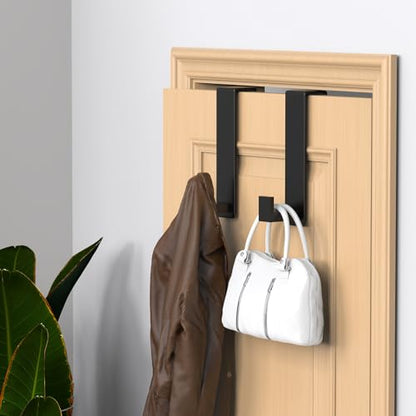 WUIVIUT 2 Pack Heavy Duty Single Over The Door Hooks L-Shaped Bedroom Door, Jacket Hanger Hook, 1.77 inch Wide Over The Door Hook, Strong Holder for Coats(L Shape 2 Pack, Fits 1-3/4'' Thick) - size: L Shape 2 Pack, Black