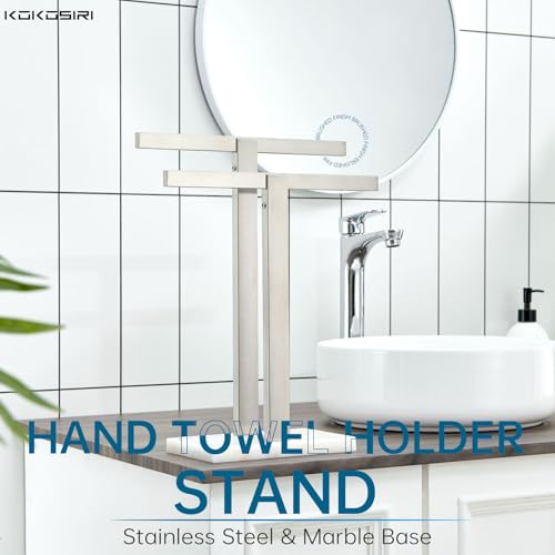 KOKOSIRI Hand Towel Holder Free-Standing Towel Racks with Marble Base for Bathroom Kitchen Vanity, Brushed Stainless Steel 15.7'' Height THS0001-SM-BR - color: Brushed Nickel, size: 2-Bar