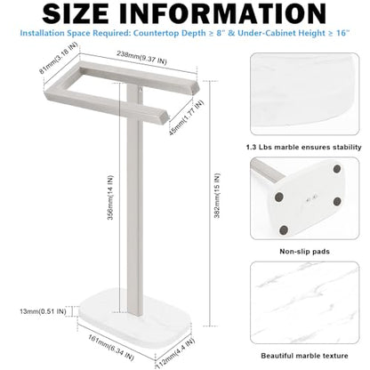 Livabber Standing Hand Towel Holder, 304 Stainless Steel Hand Towel Rack Stand with Heavy Marble Base, Bath Accessories, Towel Ring for Bathroom Kitchen Countertop, 14 Inch (Brushed Nickel) - color: Brushed Nickel