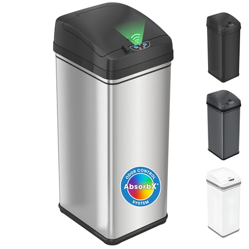 iTouchless 13 Gallon Sensor Trash Can with Lid, Pet Lock & Odor Filter, Patented Automatic 50L Stainless Steel Kitchen Garbage Bin, Touchless Motion Activated, Fingerprint-Proof Wastebasket, Silver - color: Brushed Silver
