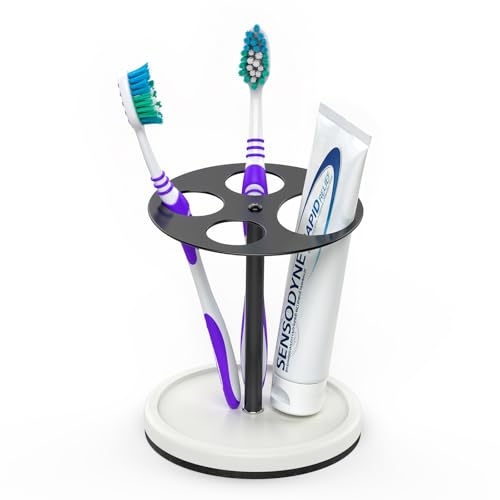 Luxspire Toothbrush Holder Stand 5 Slots, Matte Black | Stainless Steel Tooth Brush Holder with Diatomaceous Earth Base, Toothbrush Holders for Bathrooms - color: Matte Black+white