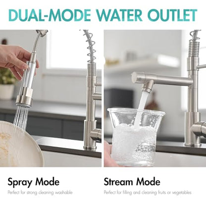 AIMADI Contemporary Kitchen Sink Faucet,Single Handle Stainless Steel Kitchen Faucets with Pull Down Sprayer,Brushed Nickel - color: Brushed Nickel, style: Contemporary