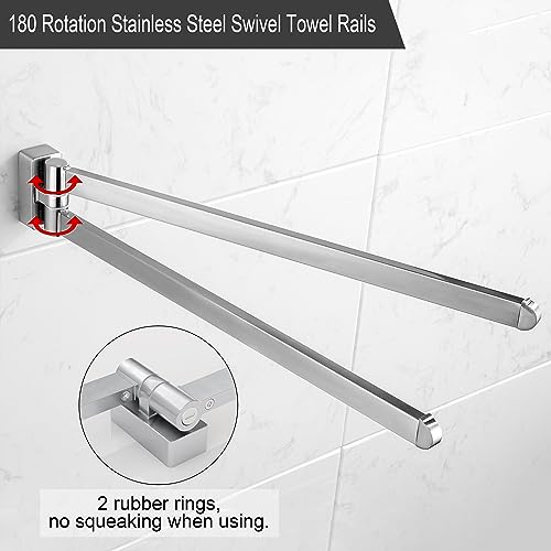 BGL Swivel Towel Bar Brushed Nickel,Two Arms Wall Mount Towel Hanger Holder for Bathroom Organizer - color: Brushed Nickel