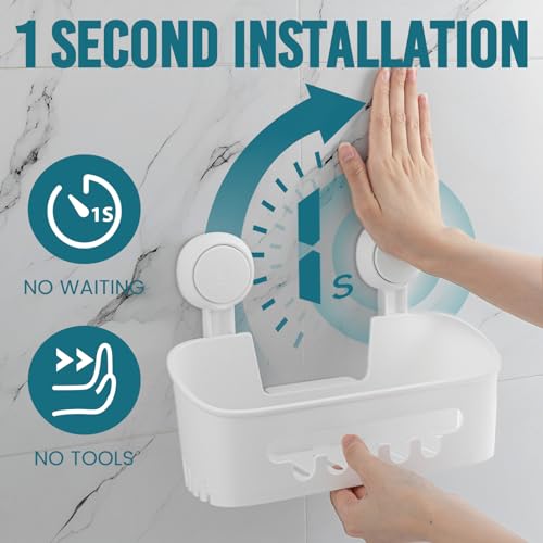 TAILI Shower Caddy Suction Cup 2 Pack, Heavy Duty Bathroom Organizer, Removable Shelves for Inside Shower, Shampoo, Waterproof Suction Plastic Storage for Bathroom Accessories Holder, White - style: 2 × White