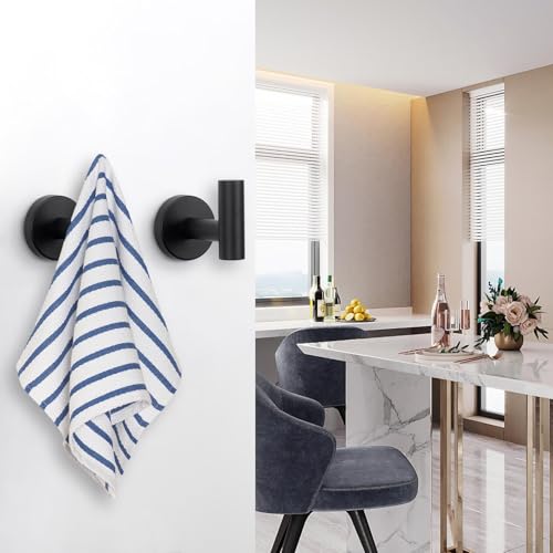 NearMoon Bath Towel Hooks- SUS 304 Stainless Steel Robe Hook Holder, Heavy Duty Coat Hook for Bathroom Livingroom Hotel Kitchen Garage, Wall Mounted (Matte Black, 8 Pack) - color: Matte Black, size: 8 Pack