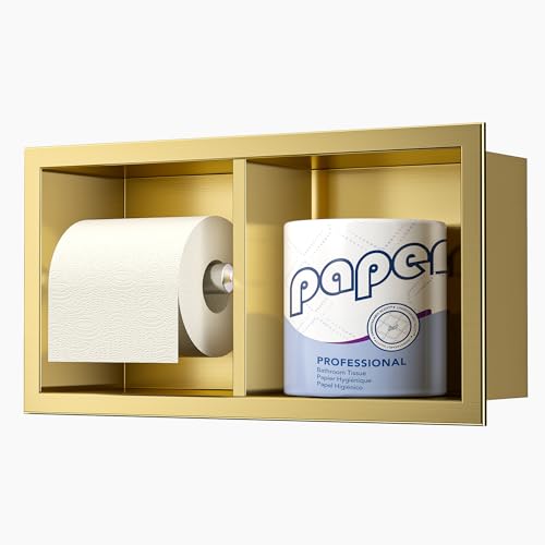 Neodrain Gold Dual Roll Recessed Toilet Paper Holder,for Standard/Mega Roll | 304 Stainless Steel, Hidden In-Wall, Simple Loading and Unloading, Space-Saving for Modern Bathrooms & RV - color: Gold