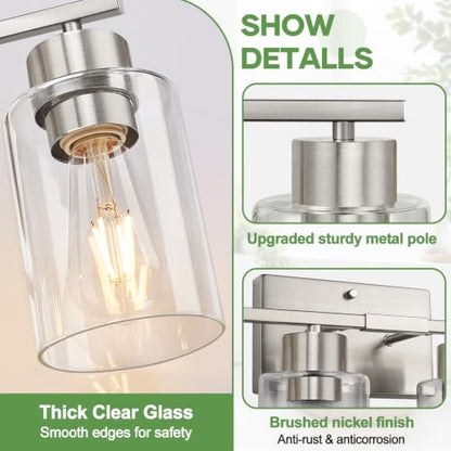 4-Light Brushed Nickel Bathroom Vanity Light with Clear Glass Shades - color: Brushed Nickel, size: 4-light