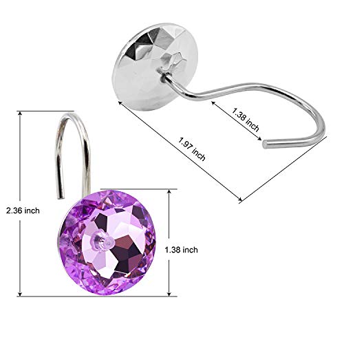 BEAVO Acrylic Fashion Decorative Home Rolling Purple Shower Curtain Hooks Rhinestones Bathroom Bath Baby Room Bedroom Living Room Decor Set of 12 Rings (Purple) | Diamond Crystal Decorative Shower Curtain Ring, Stainless Steel Rustproof Shower Hook Ring,
