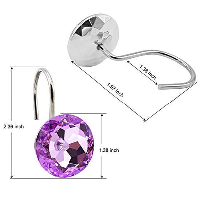 BEAVO Acrylic Fashion Decorative Home Rolling Purple Shower Curtain Hooks Rhinestones Bathroom Bath Baby Room Bedroom Living Room Decor Set of 12 Rings (Purple) | Diamond Crystal Decorative Shower Curtain Ring, Stainless Steel Rustproof Shower Hook Ring,