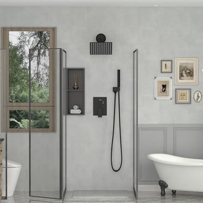 8 In Rain Shower Head High Pressure Rainfall Shower Head Matte Black | Square Rain Bathroom Showerhead, High Flow, Large Stainless Steel, Ceiling Mounted, Wall Mounted, Waterfall Full Body - color: Black, size: 8 Inch