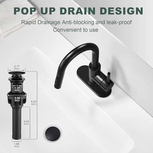 Black Bathroom Sink Faucet with Pull Down Sprayer | 2 Mode Sprayer, with Deck Plate for 1 or 3 Hole, 360° Swivel, with Pop Up Drain for Vanity Bar RV Basin Laundry - color: Matte Black