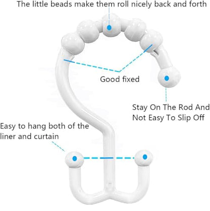 Resze 12 PCS White Plastic Double Shower Curtain Hooks, Multi-Functional Rings for Bathroom Shower Curtain,Shower Curtain Liner and Kitchen Supplies, etc. - color: White