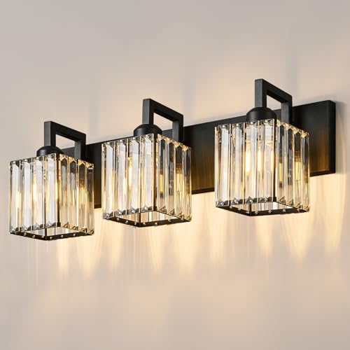 Modern Bathroom Vanity Light 3-Lights Black Crystal Wall Lamp Bathroom Modern Crystal Vanity Lighting - color: Black Crooked, size: 3-light
