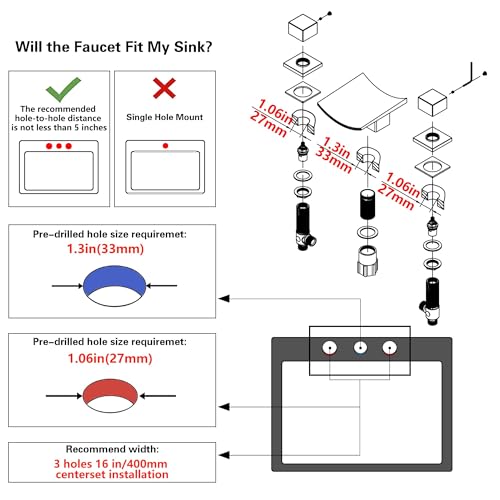 SKOWLL Brushed Nickel Bathroom Faucet, 8 Widespread LED Waterfall Faucets 3 Hole, Modern Vanity Sink Faucets, 2 Handle Deck Mount - color: Brushed Nickel