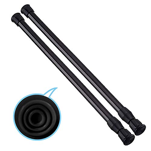 2 Pack Small Tension Rods 15.7 in to 28 Curtain Rods Window Rods in Extendable Width Spring Cupboard Bars for Kitchen Utensils, Closet, and Cabinet, Fit in The Spaces to Stay Up - color: Black, size: 15.7" to 28"-2PCS