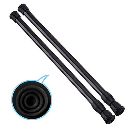 2 Pack Small Tension Rods 15.7 in to 28 Curtain Rods Window Rods in Extendable Width Spring Cupboard Bars for Kitchen Utensils, Closet, and Cabinet, Fit in The Spaces to Stay Up - color: Black, size: 15.7" to 28"-2PCS