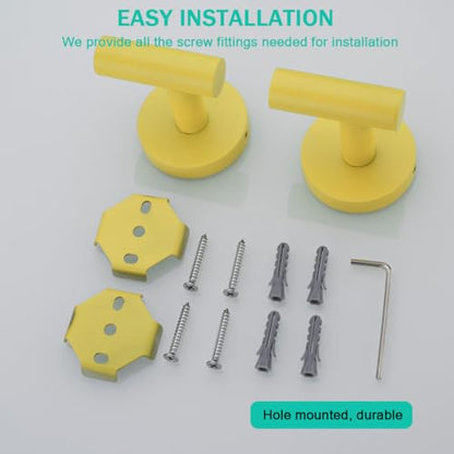 Towel Hooks for Bathrooms,Yellow Wall Mount Hooks SUS 304 Stainless Steel Coat Hook Robe Hook Towel Hook 2 Count for Kitchen,Bedroom (Drilling),96006-8YL - color: Yellow