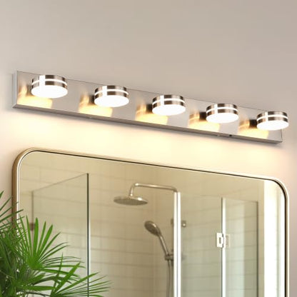 Brushed Nickel Bathroom Light Fixtures Over Mirror, 5-Light | LED Dimmable Bath Lights, Modern Wall Mounted Lighting Fixture with Rotating Lamp Head, Acrylic Metal, 5CCT 40.55in - color: Nickel-5CCT-Dimmable