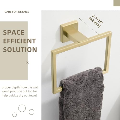 Angle Simple Towel Ring Brushed Gold, Square Hand Towel Holder, 7.09 Inches | Solid SUS304 Stainless Steel, Suitable for Bathroom Kitchen Laundry, Screws Wall Mount for Extra Sturdiness - color: Brushed Gold