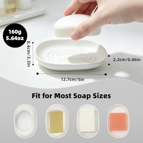 Ceramic Soap Dishes for Bar Soap- Matte White Textured Finish Bar Soap Holder for Bathroom Kitchen Sink & Shower - Easy to Clean Simple Oval Soap Dish Soap Tray for Soap Bars, Sponges, Jewelry - color: White- Textured Matte