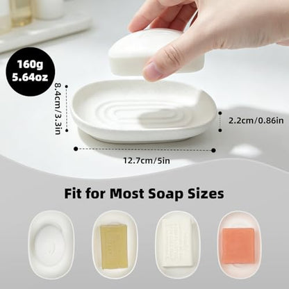 Ceramic Soap Dishes for Bar Soap- Matte White Textured Finish Bar Soap Holder for Bathroom Kitchen Sink & Shower - Easy to Clean Simple Oval Soap Dish Soap Tray for Soap Bars, Sponges, Jewelry - color: White- Textured Matte