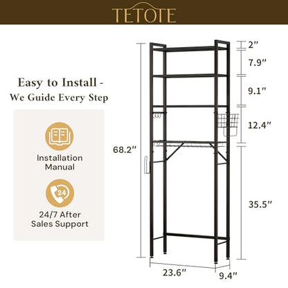 Over-The-Toilet Storage Rack, 4-Tier Bathroom Organizer Shelf Over Toilet with Adjustable Shelf and Basket, Freestanding Space Saver Bathroom Shelves Above Toilet for Room(Black) - color: Black