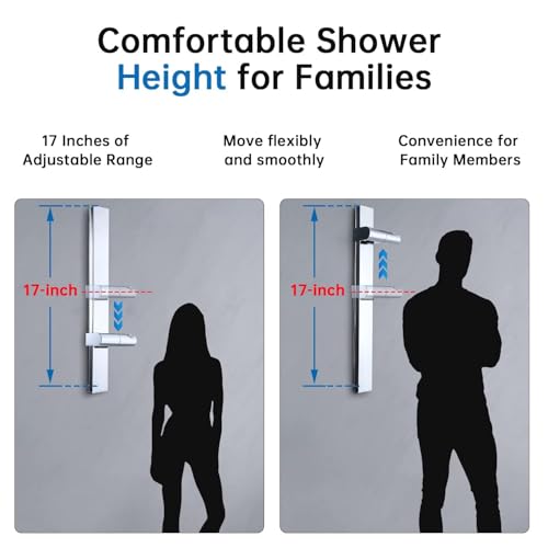 G-Promise No Drilling Metal Shower Slide Bar with Head Holder (Chrome) | No Drilling Installation, Strong Adhesive Mount, Metal Slide Bar, Height and Angle Adjustable Holder - color: Chrome