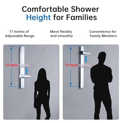 G-Promise No Drilling Metal Shower Slide Bar with Head Holder (Chrome) | No Drilling Installation, Strong Adhesive Mount, Metal Slide Bar, Height and Angle Adjustable Holder - color: Chrome