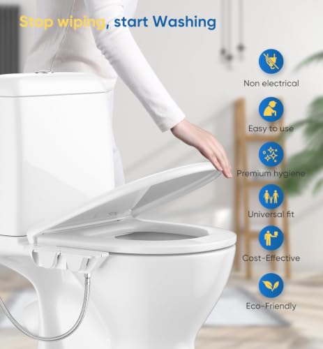 Ultra-Slim 3-in1 Bidet, Self-Cleaning, Posterior&Feminine Wash-(Retractable Dual Nozzles), Non-Electric Bidet Attachment for Toilet Seat, Adjustable Fresh Cold Water Pressure, Stainless Steel Inlet - color: 1PCS-White + Cold Water